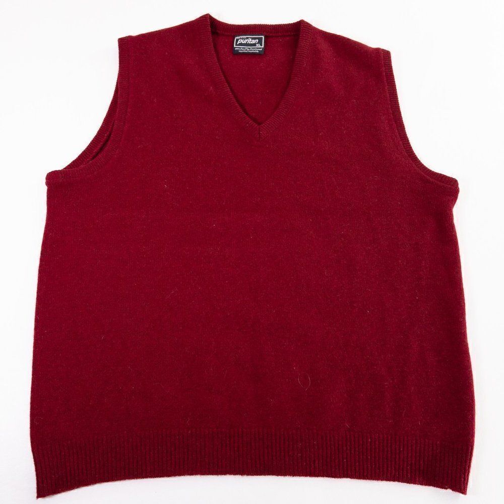 Vintage Puritan Sweater Mens XL Lambswool Red VNeck Sleeveless Vest Made in USA